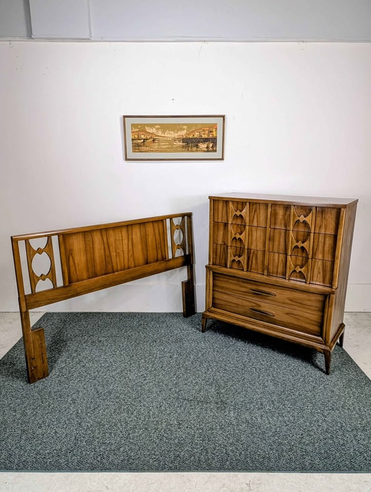 Mid Century Modern Vintage Walnut Queen Headboard