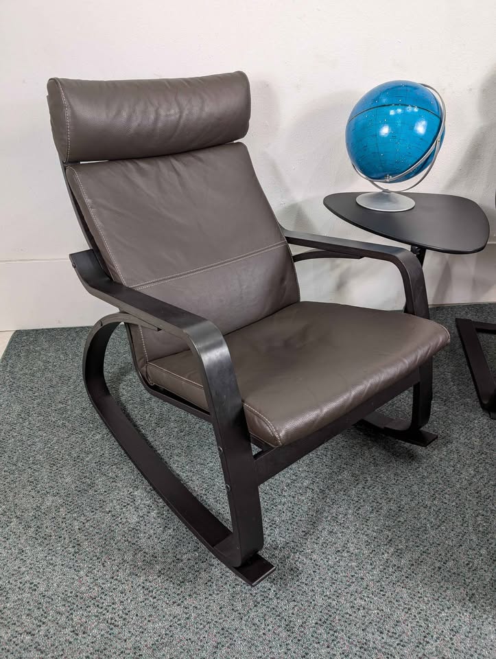 Pair of Brown Leather & Black Framed IKEA Poang Lounge Chairs