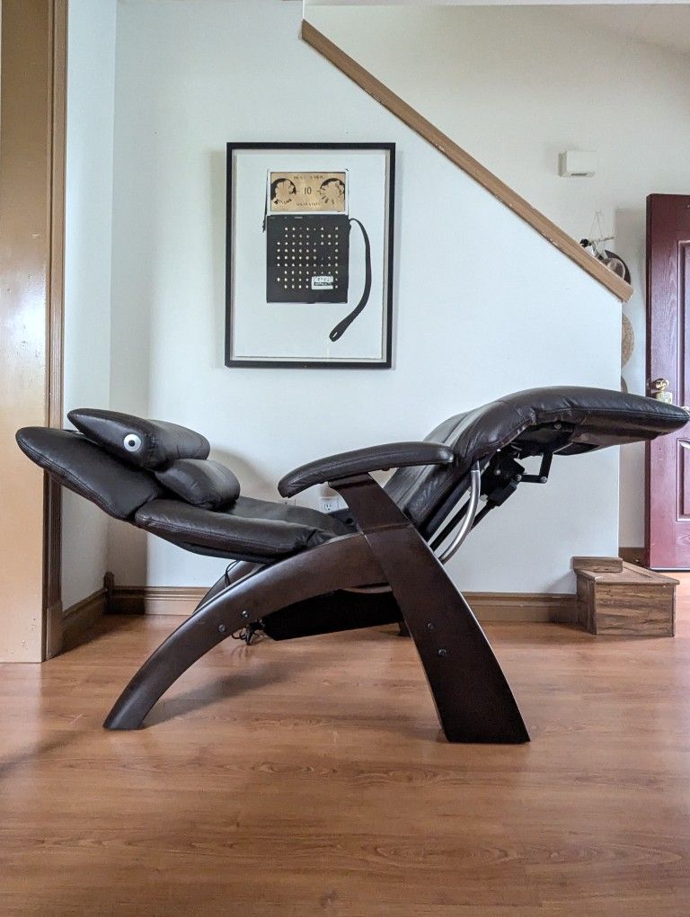 Brown Leather Perfect Chair Zero Gravity Recliner by Human Touch