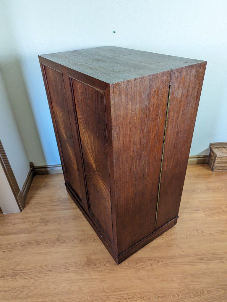 Stunning Teak Magic Box Folding Desk /w Solid Brass Brutalist Pulls