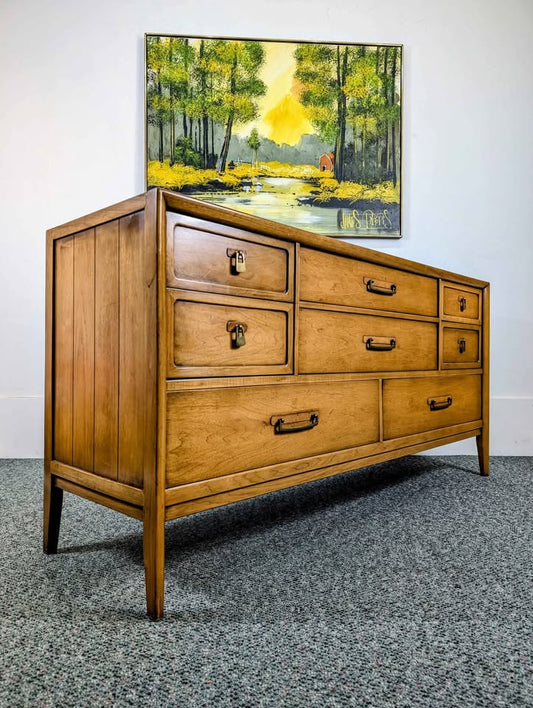 MCM Meridian Collection 8 Drawer Walnut Lowboy Dresser by Drexel