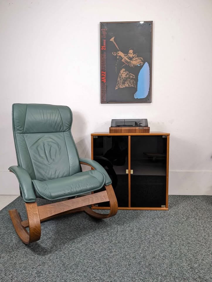 Danish Modern Teak & Smoked Glass Record Player Stand & Storage Media Cabinet