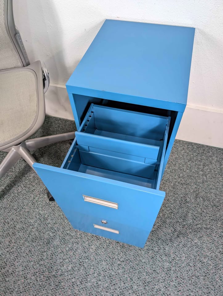 Vintage MCM George Nelson Style Teal Blue 2 Drawer Filing Cabinet