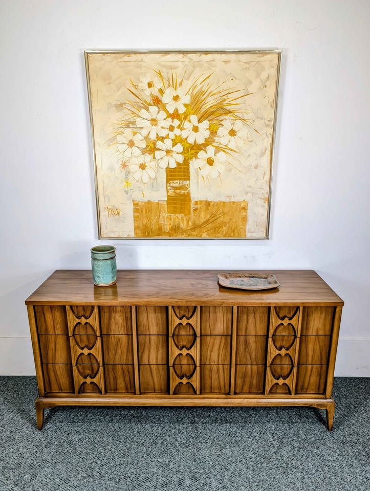 Stunning Scandinavian 9 Drawer Walnut Lowboy Dresser