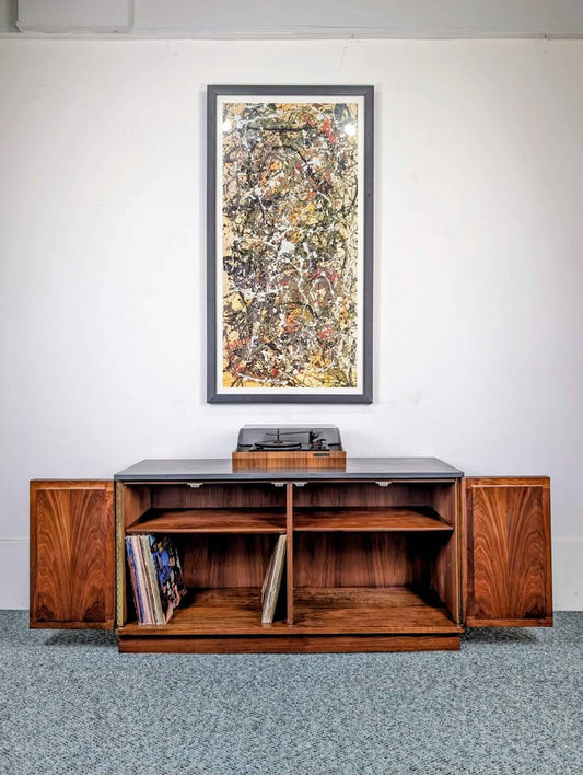 Vintage MCM Record Player Stand / Vinyl Storage Cabinet Credenza