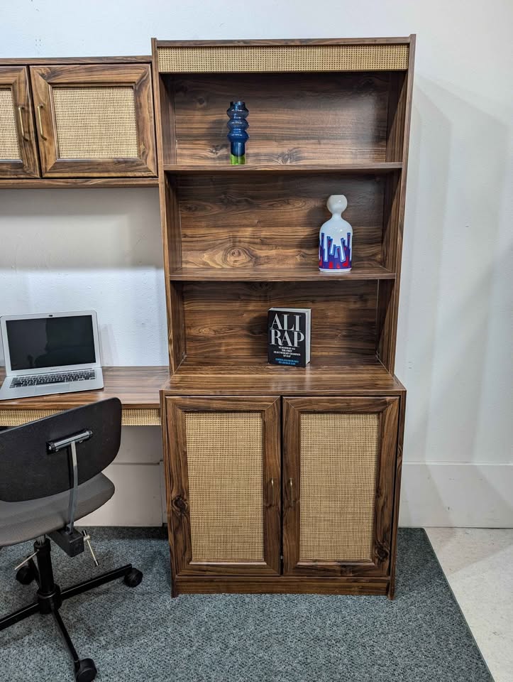 MCM Scandinavian 3 Bay Faux Wood Laminate Wall Unit w/ Desk