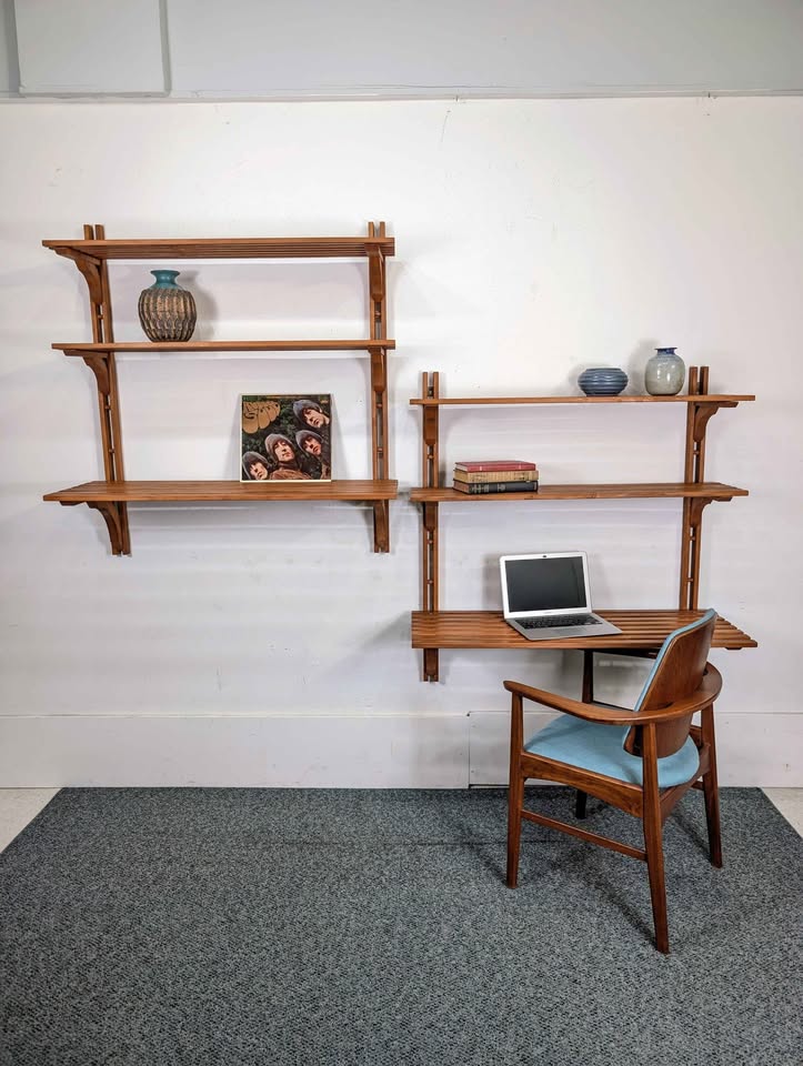 Danish Modern MCM Modular Teak Wall Shelf Unit