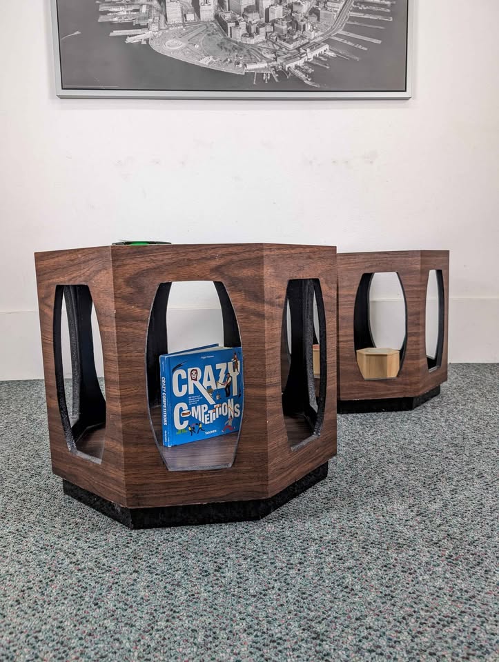 MCM Pair of Lane Style Smoked Glass Octagon End Tables