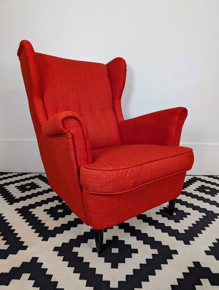 Orange Strandmon Wingback Lounge Chair & Ottoman by IKEA