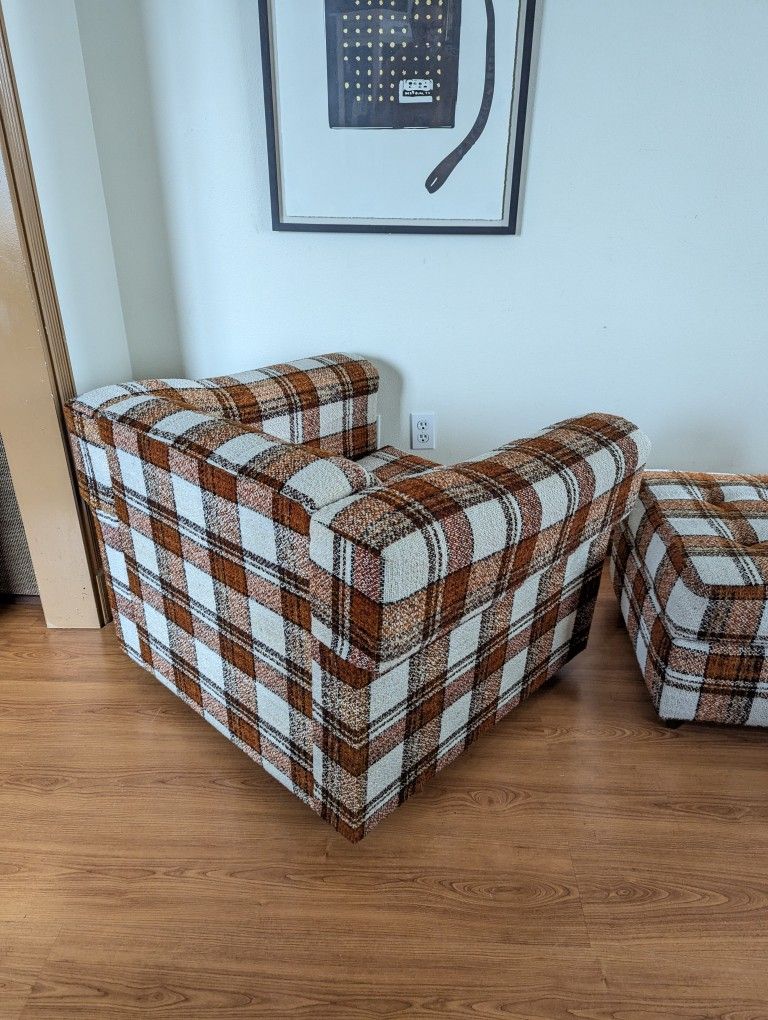 MCM Plaid Club Lounge Chair & Ottoman by Stanton Ind.