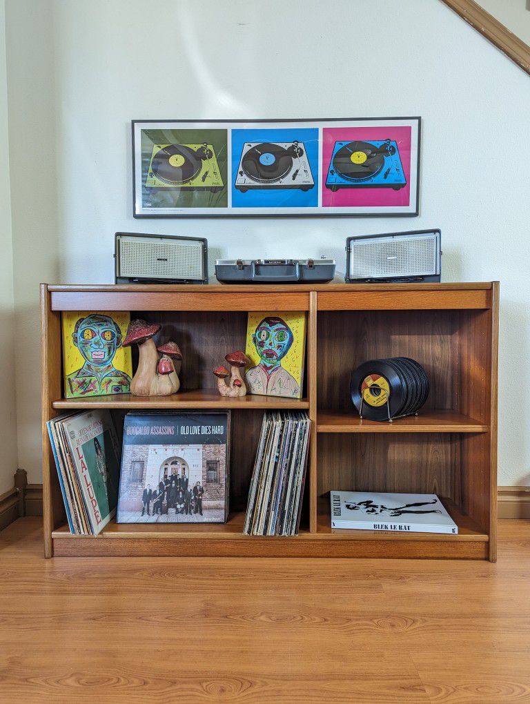 Vintage Danish Modern Teak Record Player Stand / MCM Bookshelf