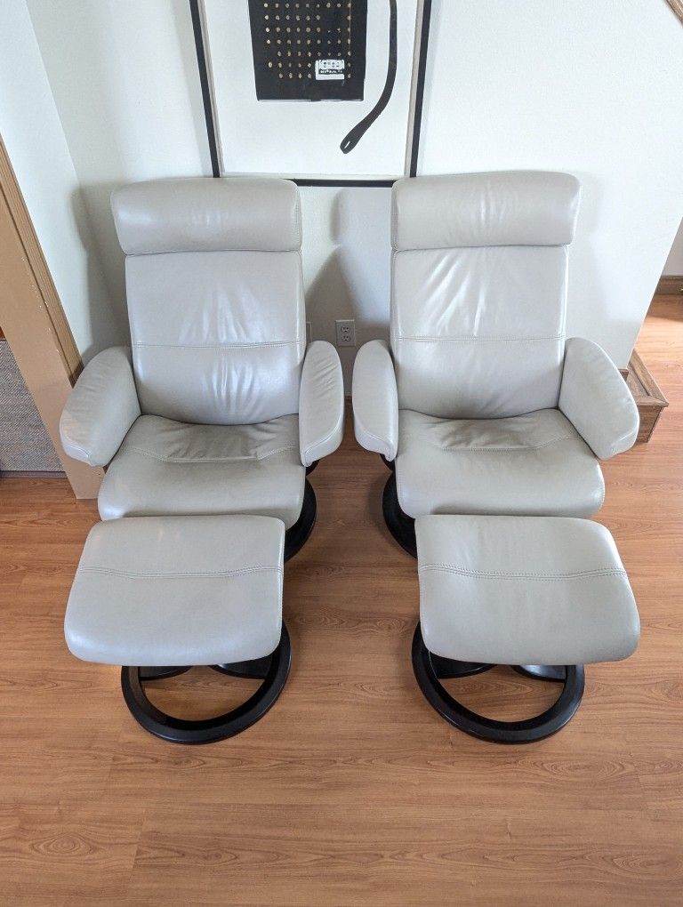 IMG by Ekornes Stressless Gray Leather Lounge Chair Recliners & Ottomans