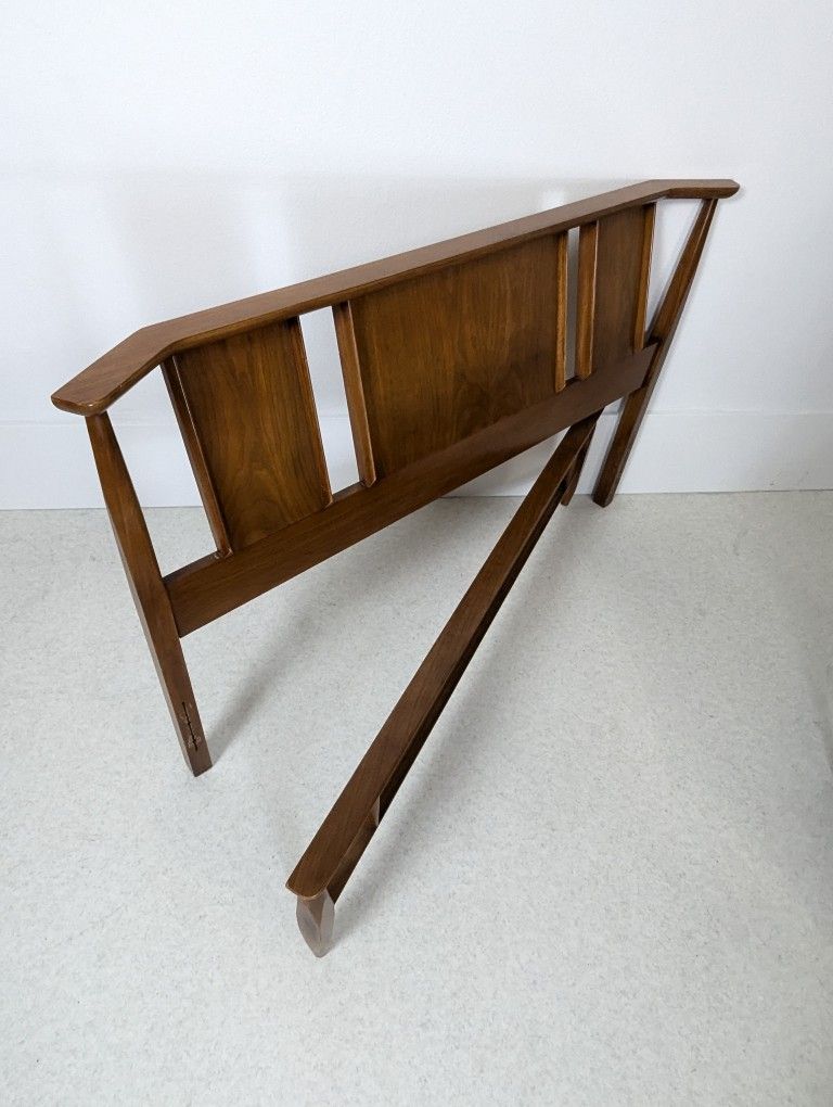 MCM Solid Walnut Full Sized Bed Frame w/ Headboard Footboard & Rails by Kent Coffey