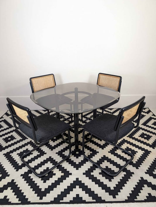 Cesca Style Dining Table w/ Smoked Glass & 4 Cantilever Chair Set