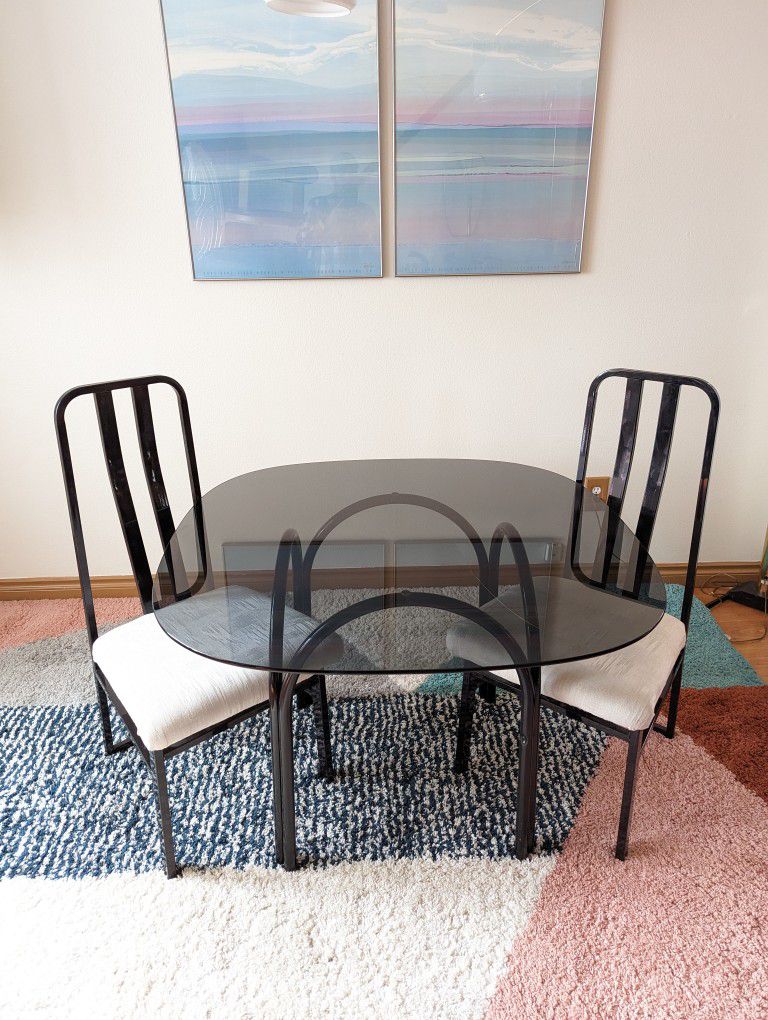 Black Lacquered Postmodern Chairs w/ White Upholstery by Cal Style