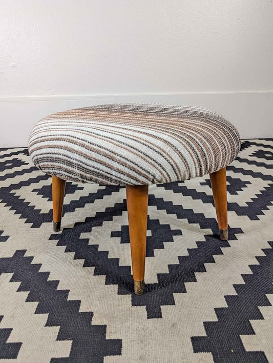MCM Tweed Ottoman on Tapered Walnut Legs