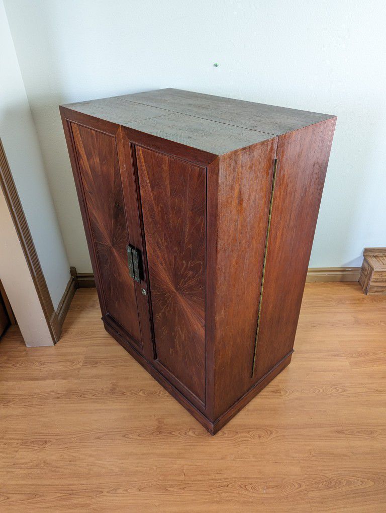 Stunning Teak Magic Box Folding Desk /w Solid Brass Brutalist Pulls