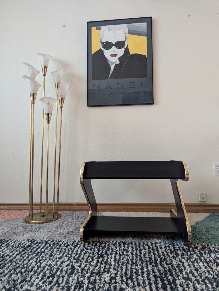 Postmodern Black & Gold Mirrored Z Table End / Coffee Table