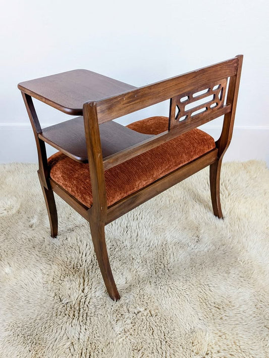 MCM Walnut & Orange Velvet Telephone Gossip Bench