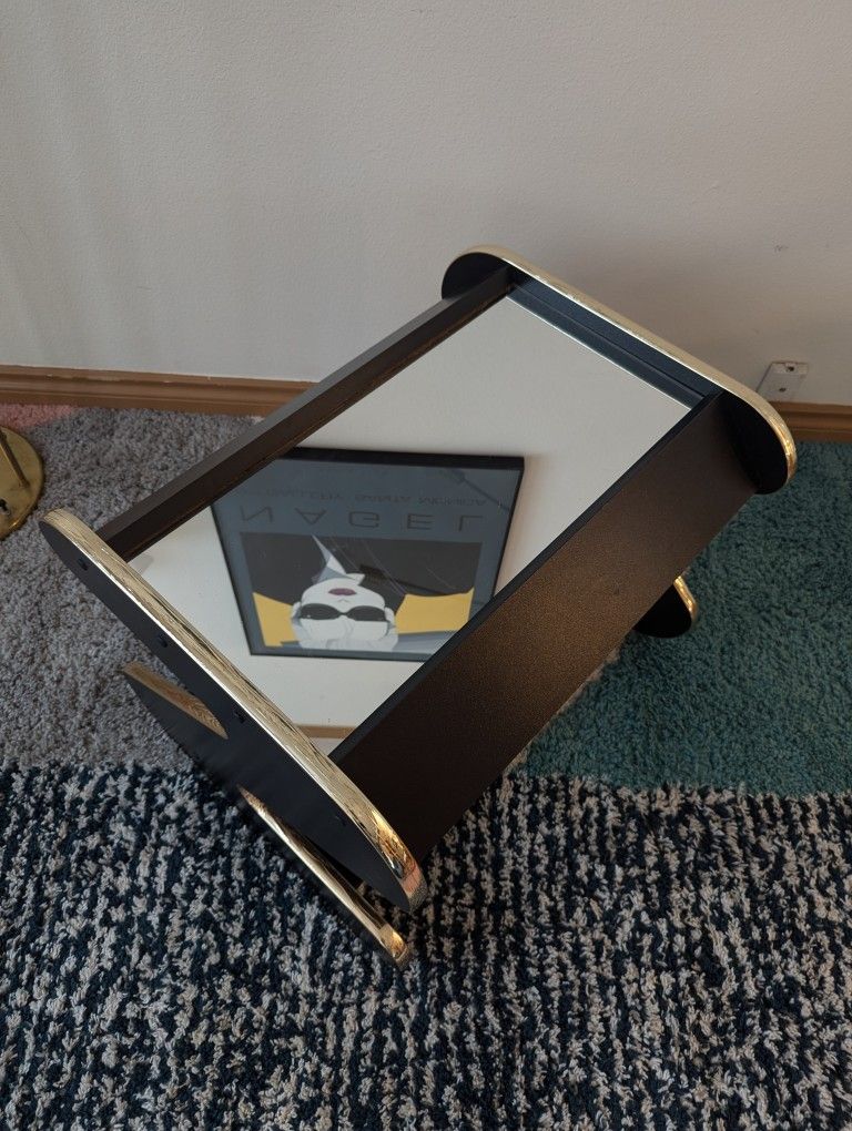 Postmodern Black & Gold Mirrored Z Table End / Coffee Table