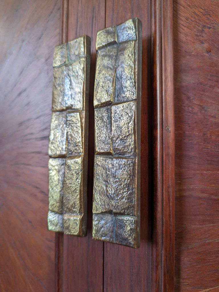 Stunning Teak Magic Box Folding Desk /w Solid Brass Brutalist Pulls