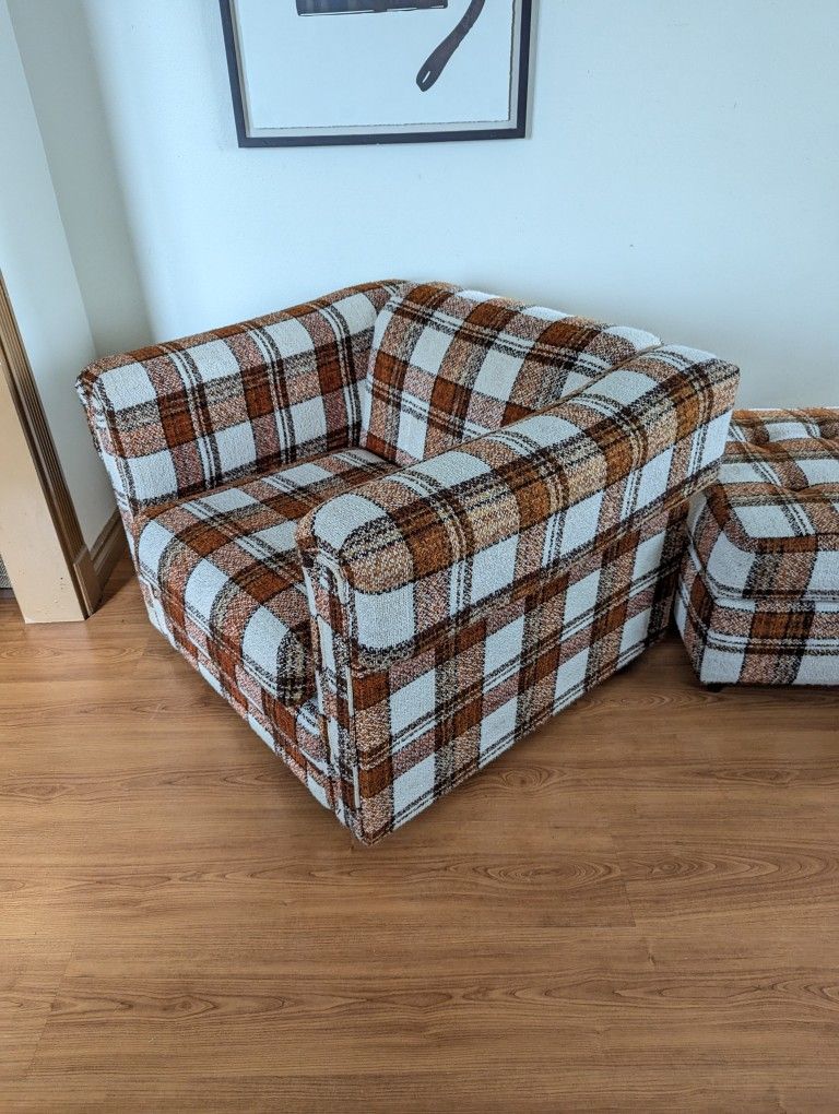 MCM Plaid Club Lounge Chair & Ottoman by Stanton Ind.