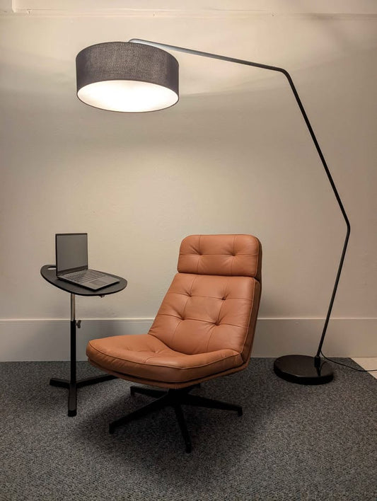 MCM Style 3 Light Floor Arc Lamp w/ Black Marble Base