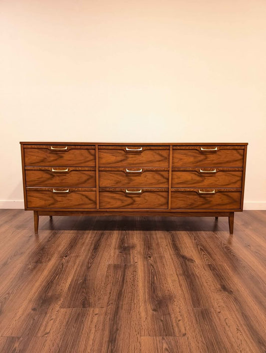 MCM American Walnut 9 Drawer Lowboy Dresser by Broyhill Lenoir