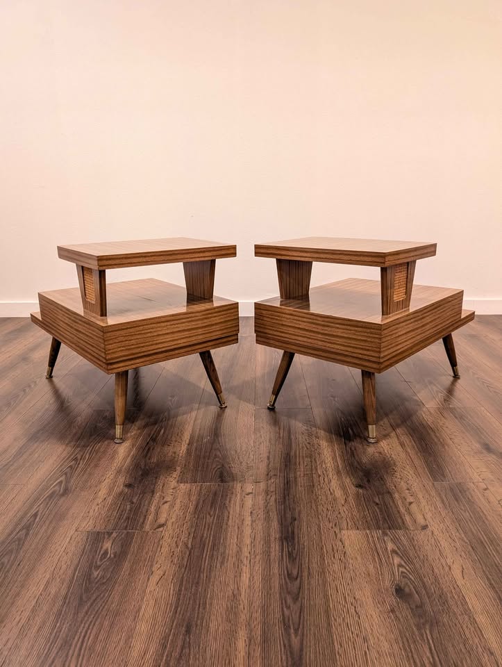 MCM Pair of 3 Tiered Laminate End Tables
