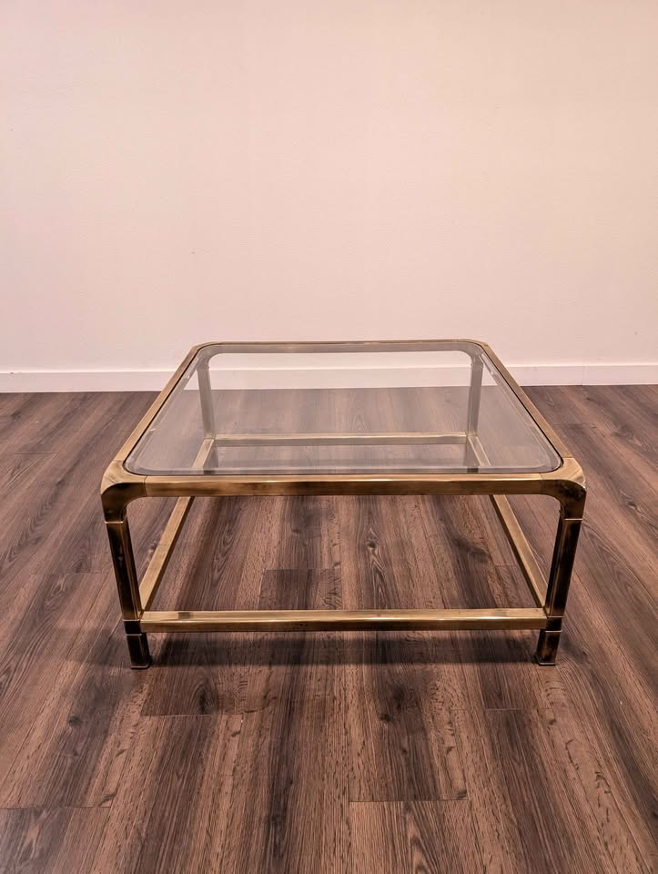 Mid Century Modern Square Brass Coffee Table by Mastercraft