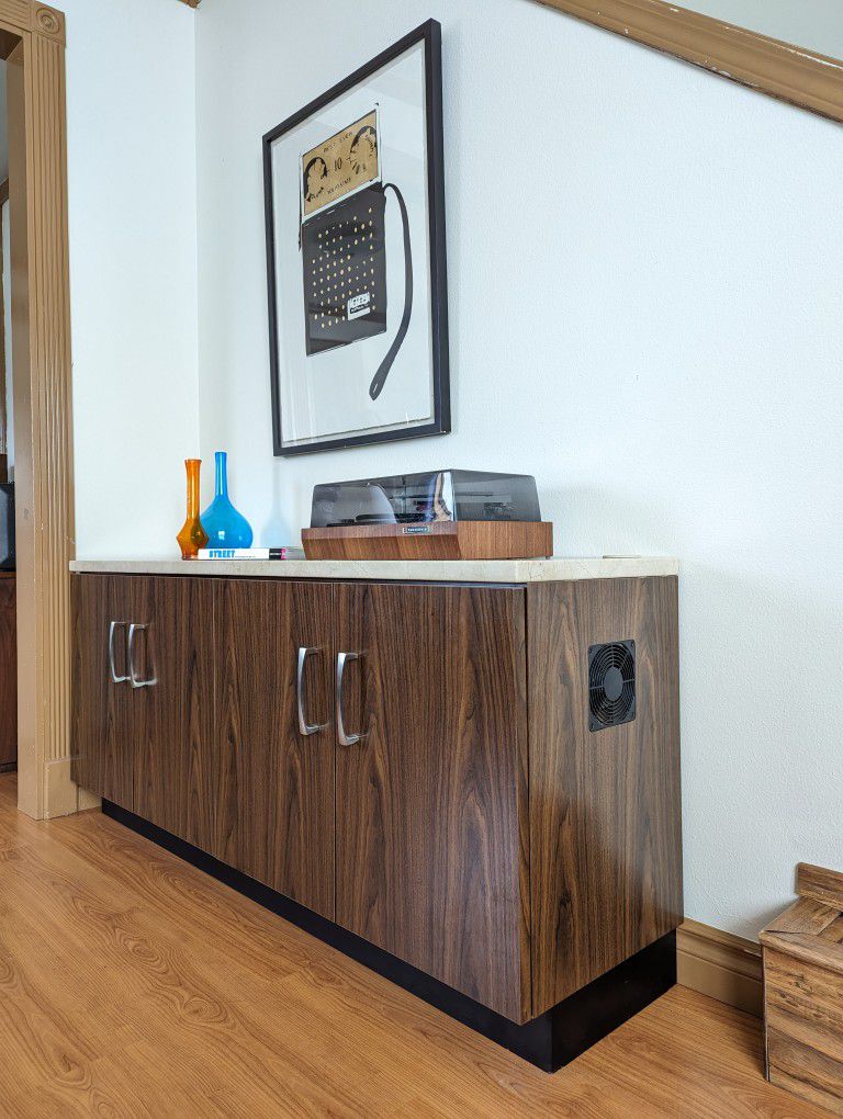 MCM Marble Top TV Media Credenza Record Player Stand & Storage Cabinet