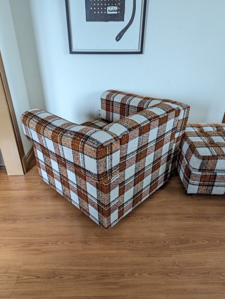 MCM Plaid Club Lounge Chair & Ottoman by Stanton Ind.