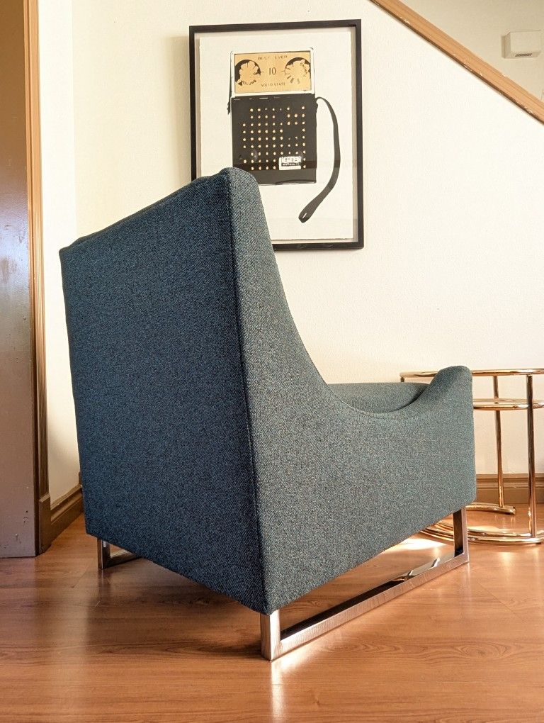 MCM Green Tweed & Chrome Lounge Chair by Flexsteel