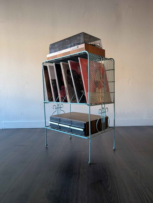 Vintage MCM Metal Record Player Stand & Vinyl Storage