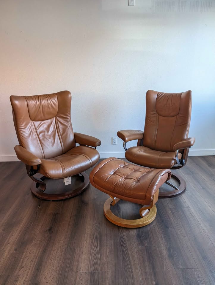 His & Hers Ekornes Stressless Wing Recliners