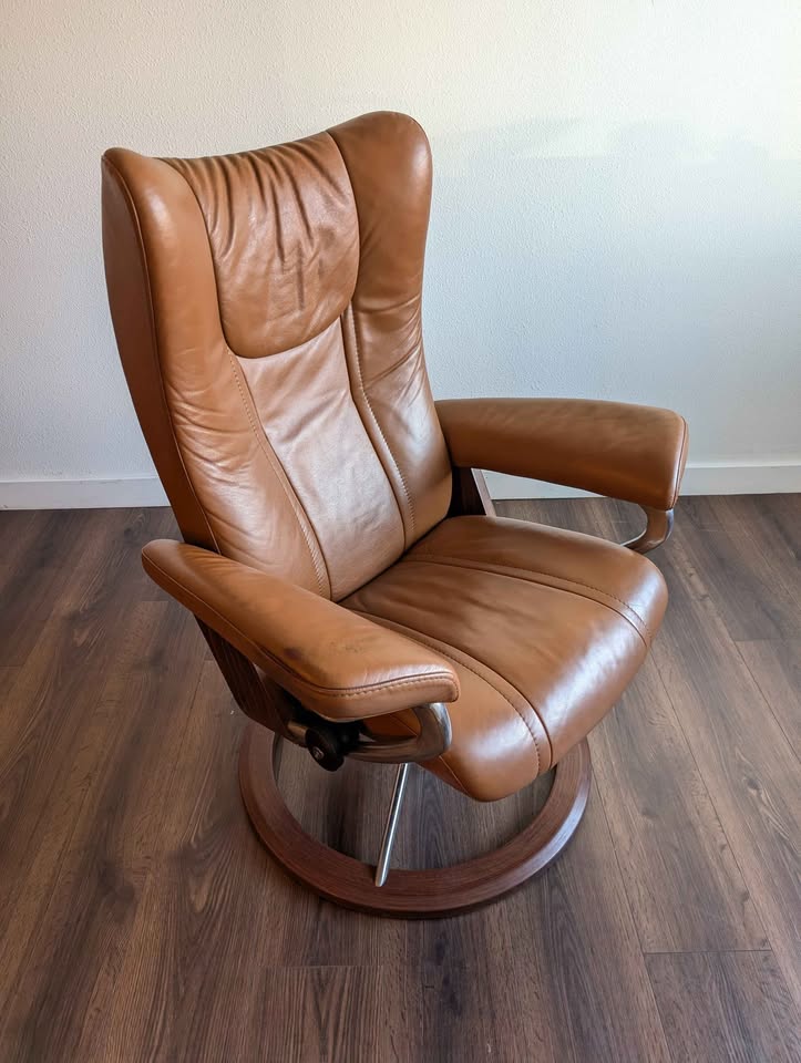 Camel Brown Leather Stressless Wing Recliner by Ekornes
