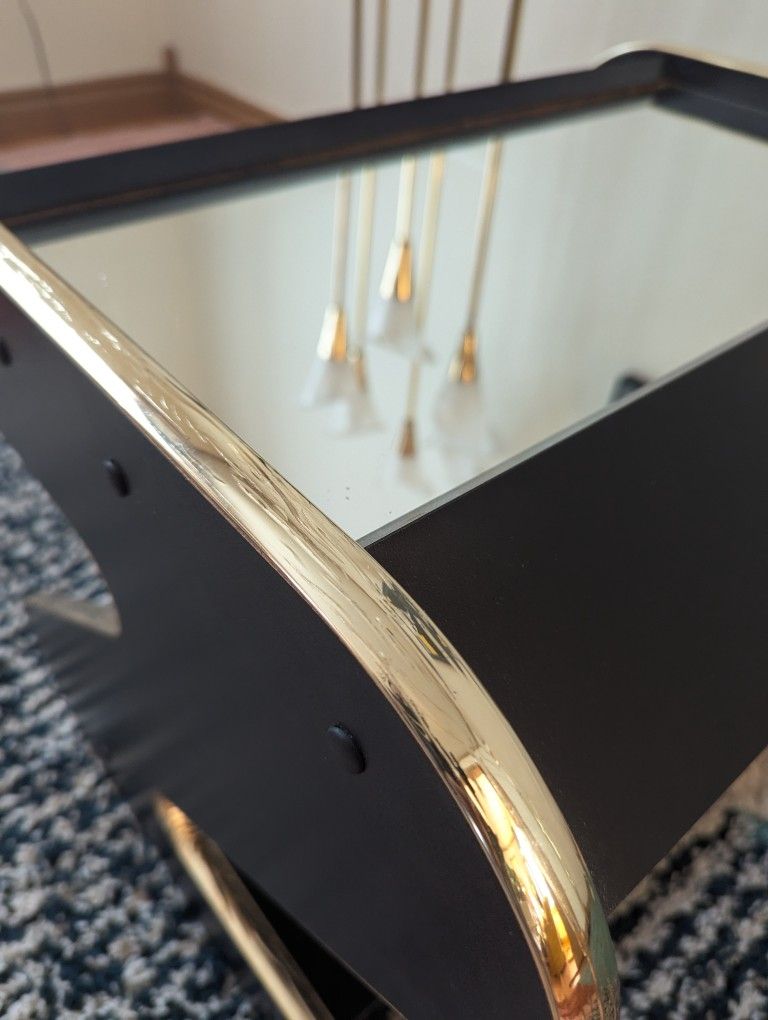 Postmodern Black & Gold Mirrored Z Table End / Coffee Table