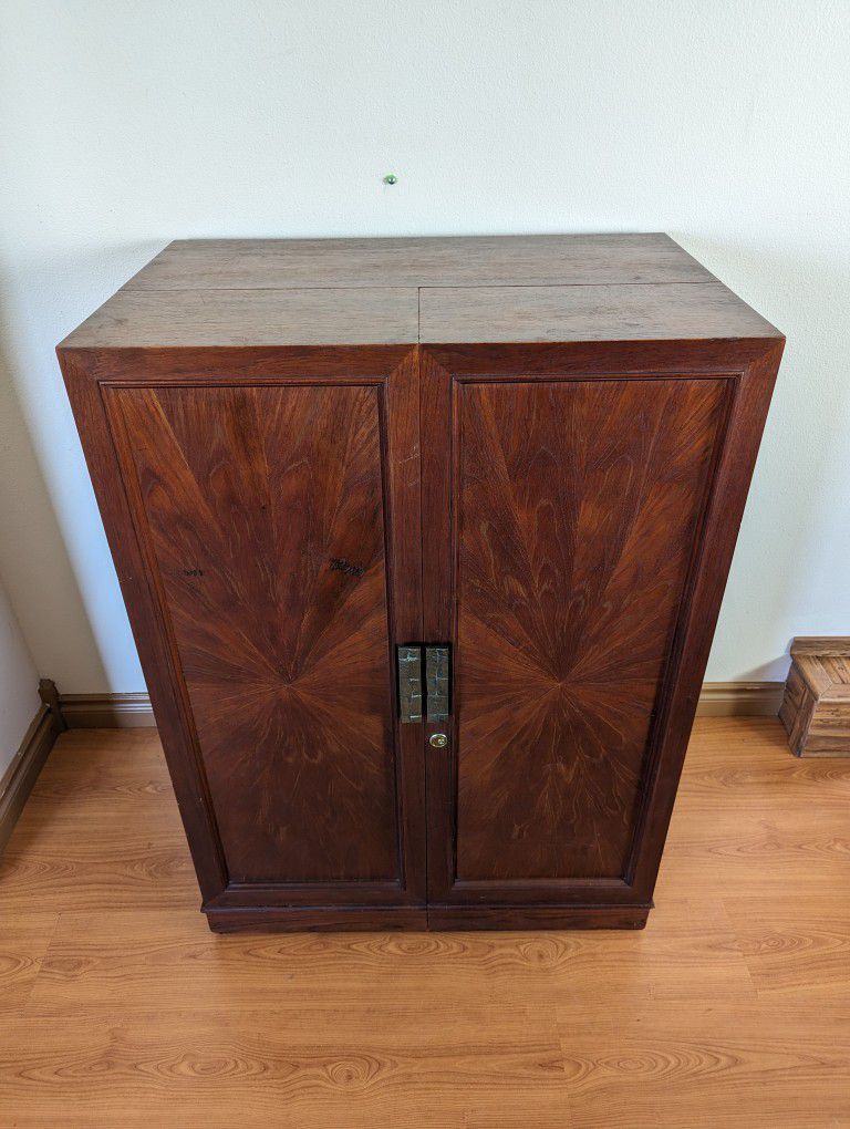 Stunning Teak Magic Box Folding Desk /w Solid Brass Brutalist Pulls