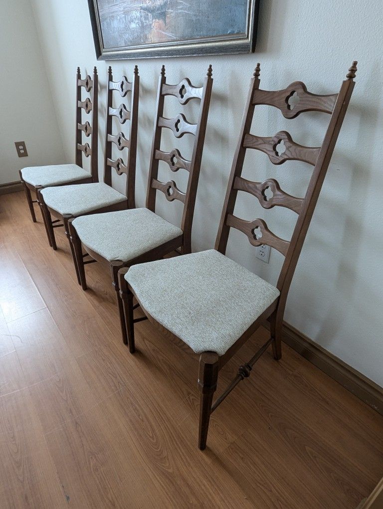Vintage Mid Century Clover Ladder Back Set Of 4 Dining Chairs