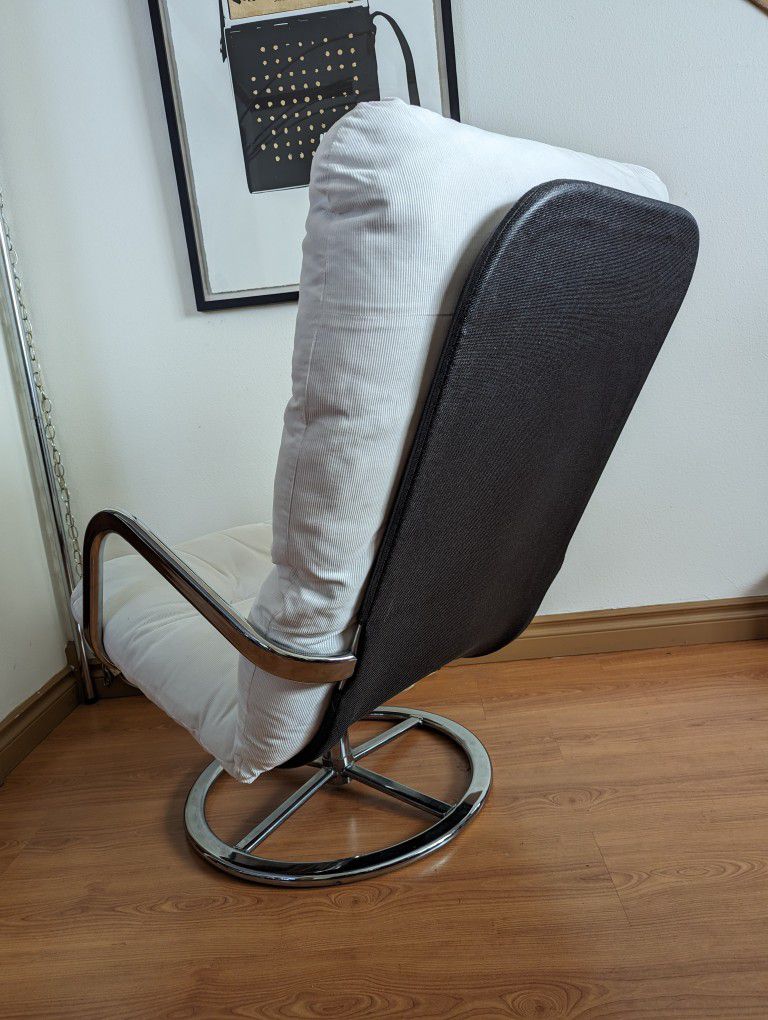 Vintage IKEA Smedsta Tufted White Corduroy Chrome Swivel Lounge Chair