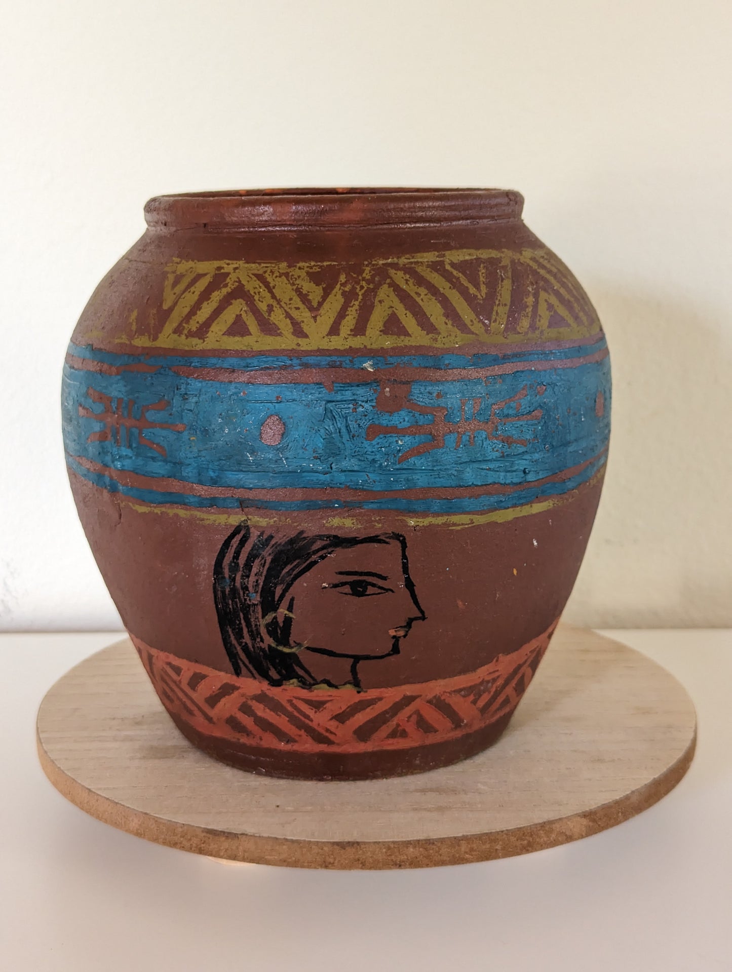 Vintage Mid Century Boho Hand Painted Vase Woman Earrings Southwest