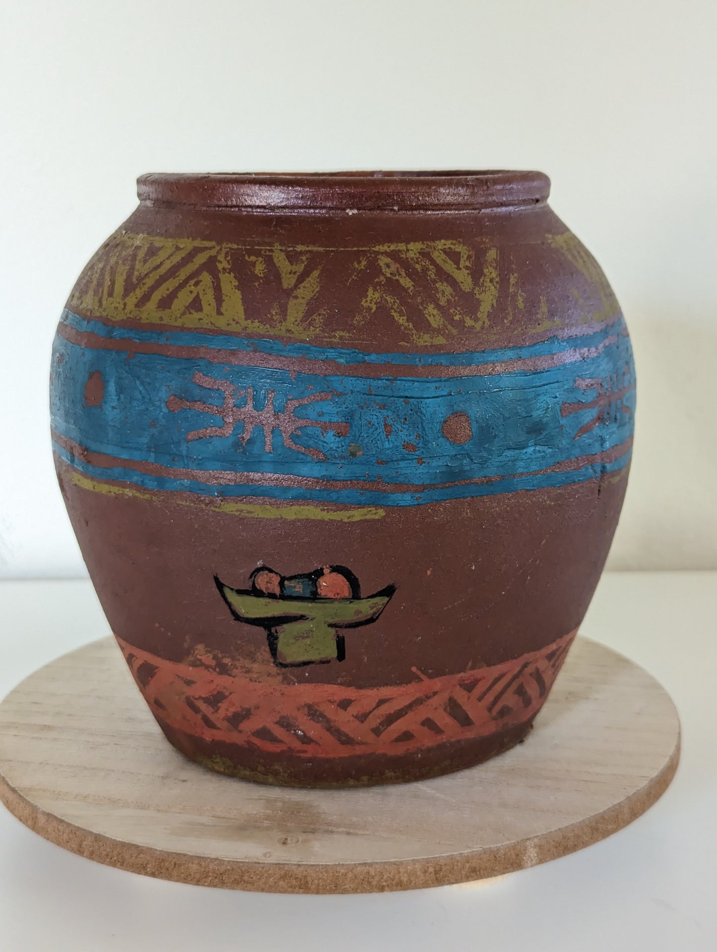 Vintage Mid Century Boho Hand Painted Vase Woman Earrings Southwest