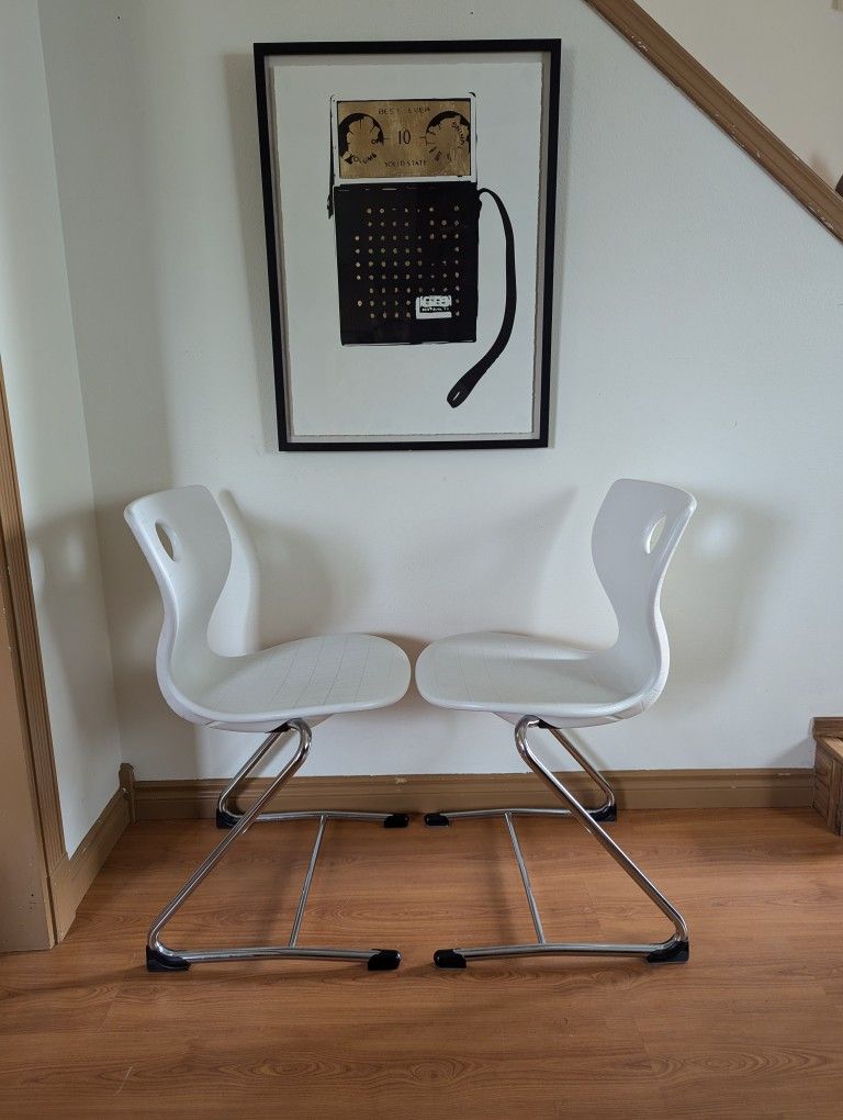 Verner Panton PantoSwing Lupo Pair of White & Chrome Desk Chairs