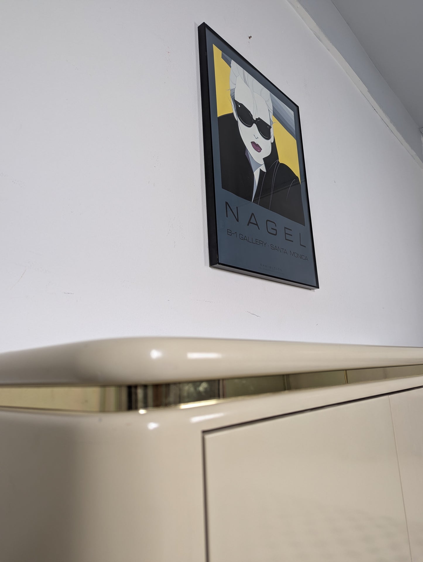 Postmodern Lacquered Cream & Gold 4 Door Credenza