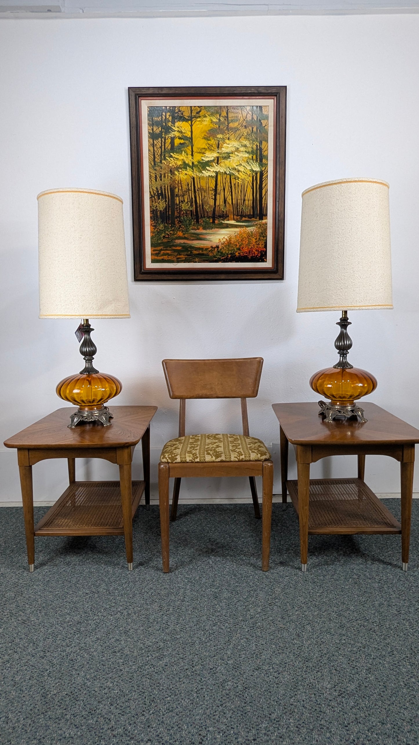 Vintage Retro Hollywood Regency Amber Glass Pair of Lamps