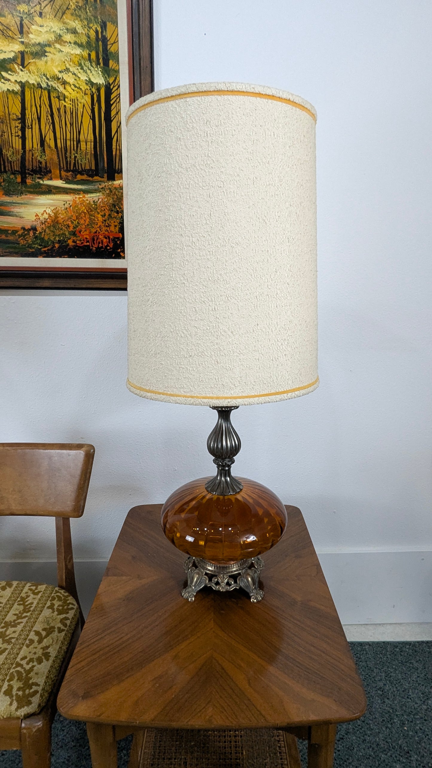 Vintage Retro Hollywood Regency Amber Glass Pair of Lamps
