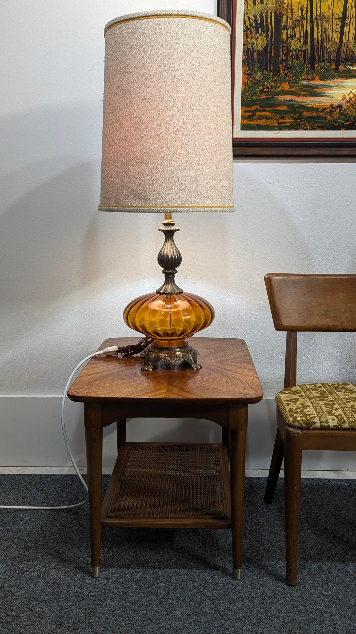 Vintage Retro Hollywood Regency Amber Glass Pair of Lamps