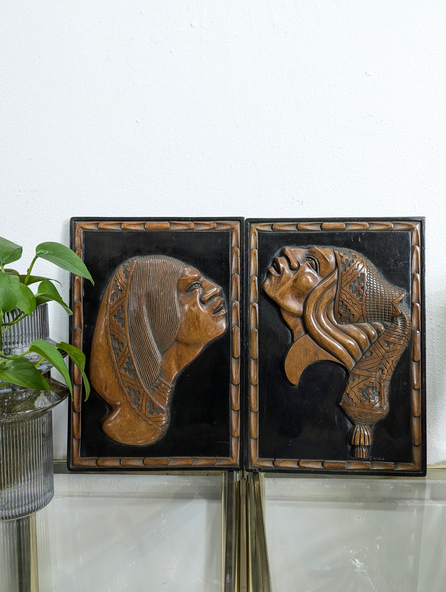 Vintage Wood Carved Mayan Native American Wall Art