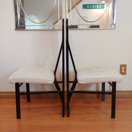 Black Lacquered Postmodern Chairs w/ White Upholstery by Cal Style