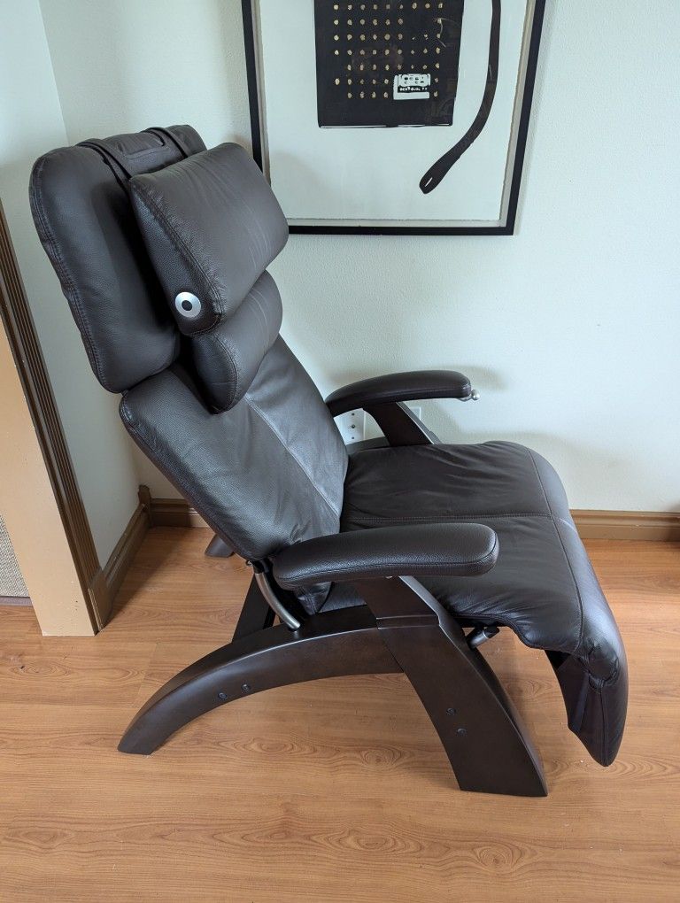 Brown Leather Perfect Chair Zero Gravity Recliner by Human Touch
